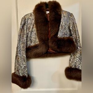 Vintage Victor Costa brocade real fox trimed jacket